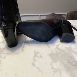 Fashionable ladies brown croc print leather booties